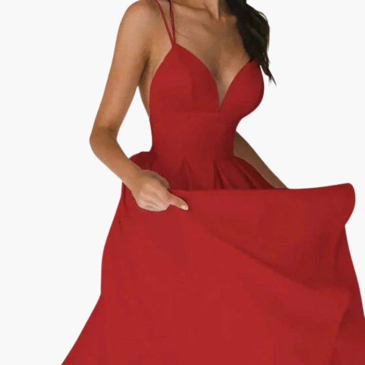 Women’s Midi Dress with Open Back and Flared Skirt
