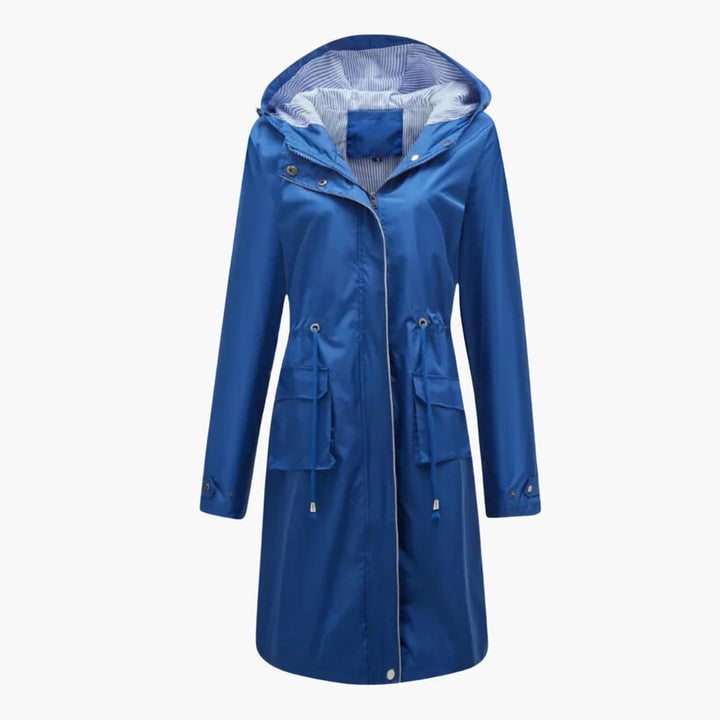 Women’s Hooded Trench Coat with Zip Closure and Drawstring Waist
