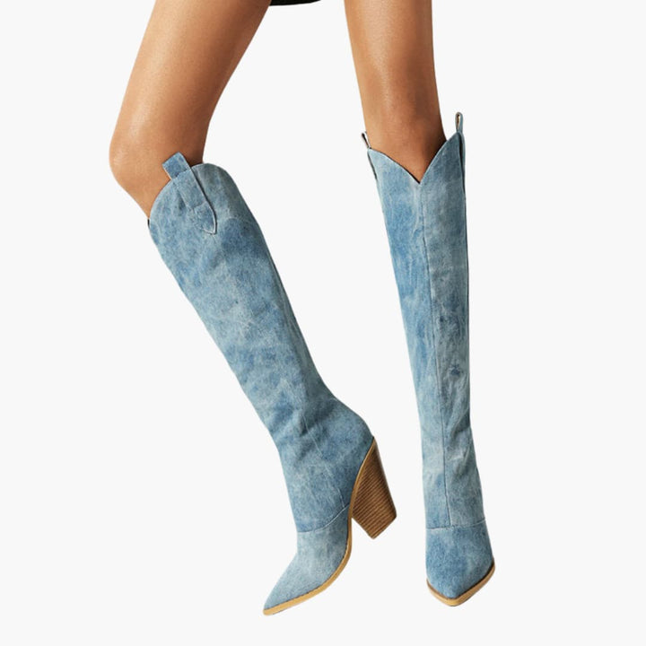 Women’s Knee-High Boots with Pointed Toe and Angled Block Heel