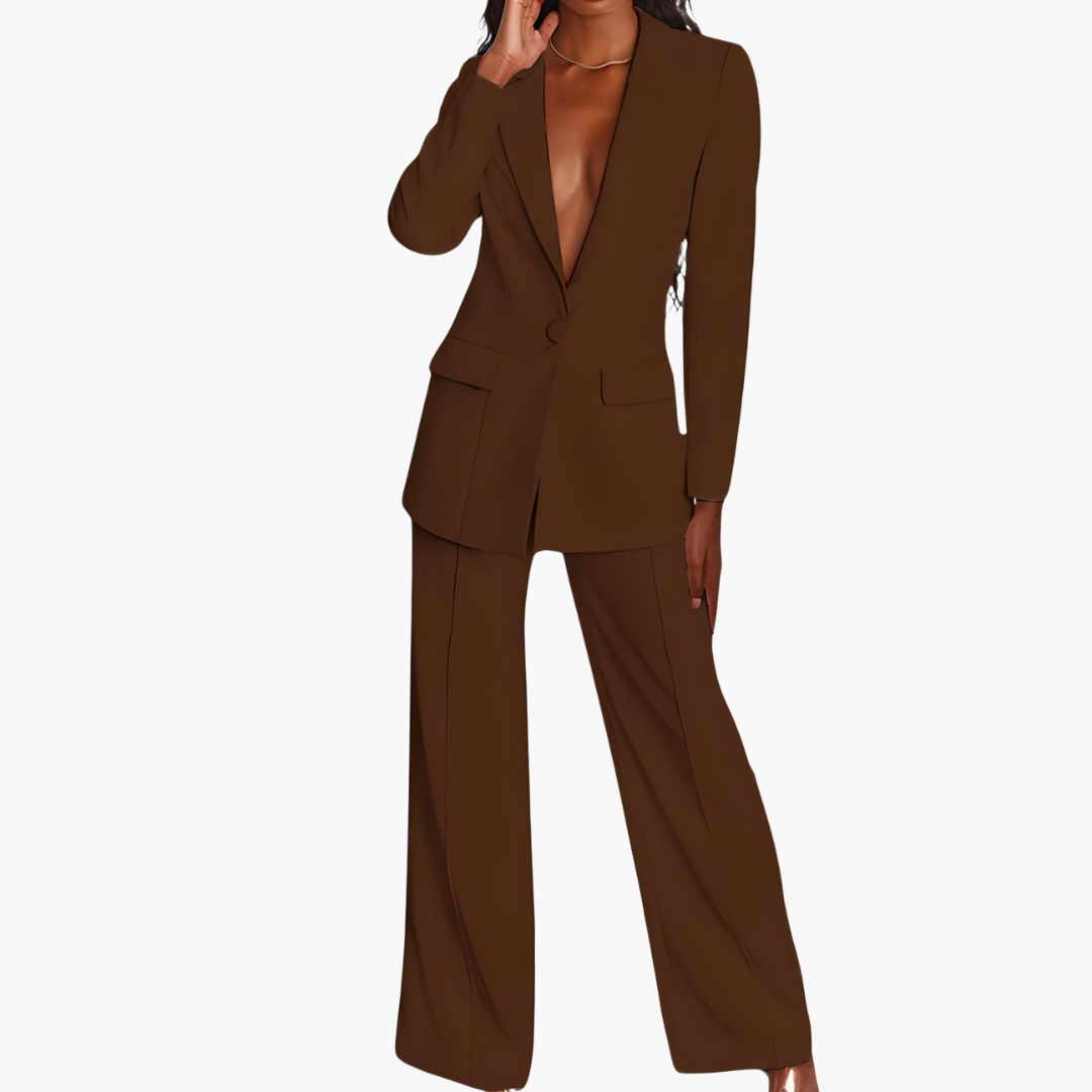 Women’s Suit Set with Single-Button Blazer and Straight-Leg Pants