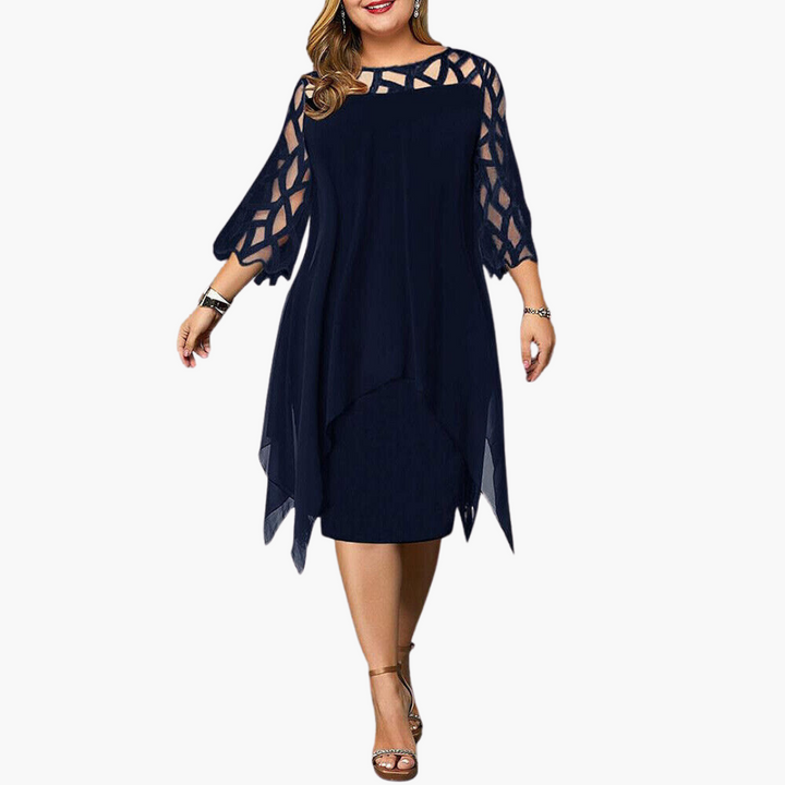 Women’s Midi Dress with Cut-Out Sleeves and Fitted Silhouette