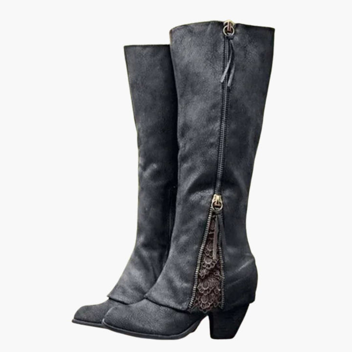 Women’s Knee-High Boots with Pointed Toe and Block Heel