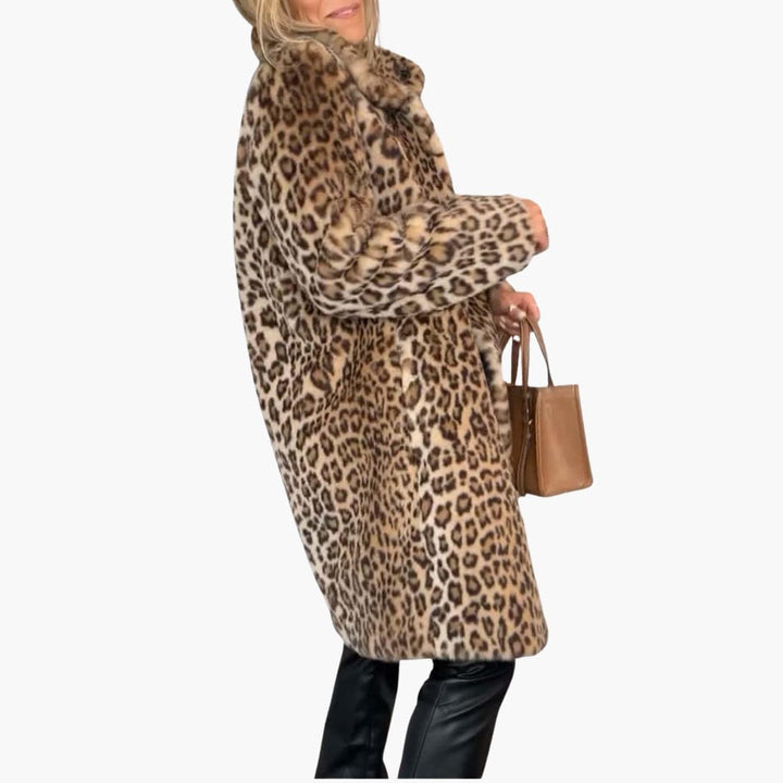 Women’s Long Winter Coat with Leopard Print