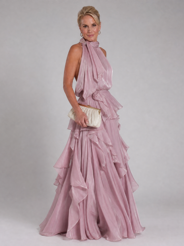 Melisande | Halter Neck Ruffle Tiered Maxi Dress