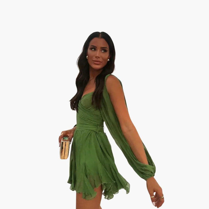 Women’s Mini Dress with V-Neck and Ruffled Hem