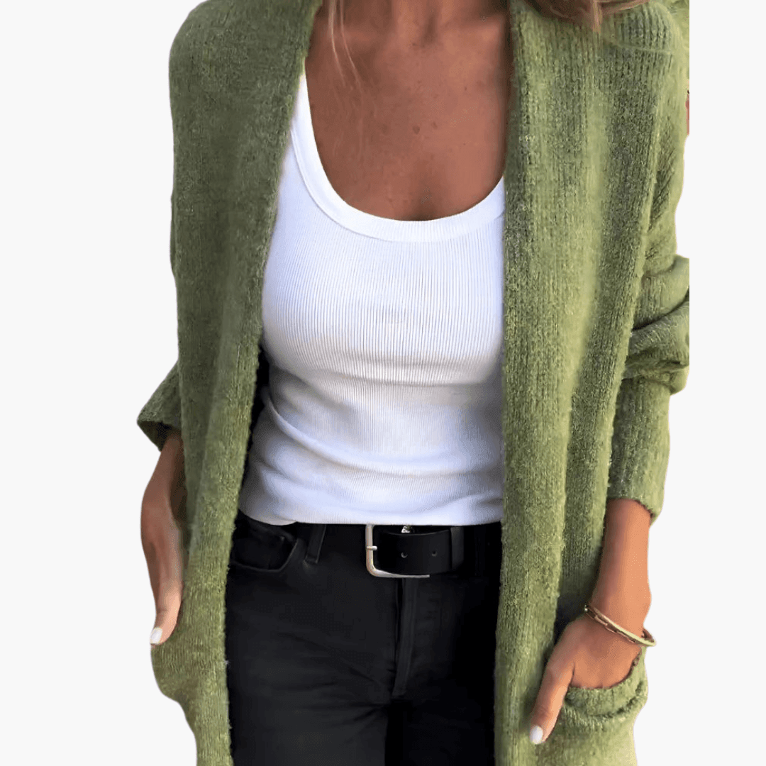 Women’s Longline Cardigan with Long Sleeves and Relaxed Fit