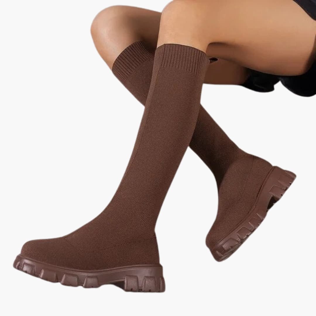Women’s Knee-High Boots with Stretch Knit Upper and Chunky Non-Slip Sole