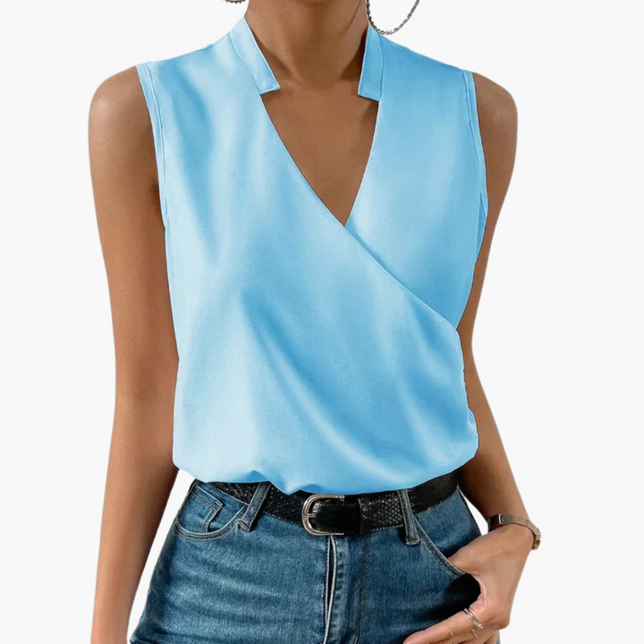 Women’s Top with V-Neck and Woven Construction