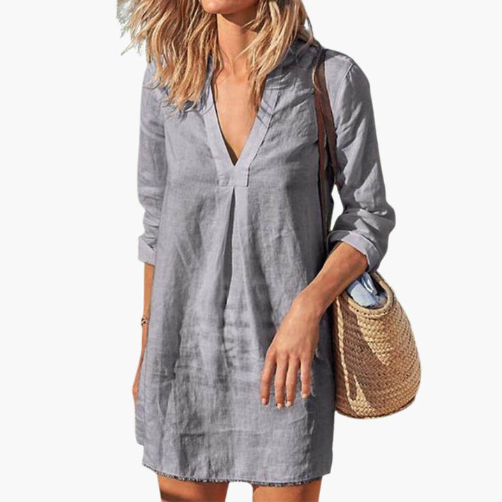 Women’s Summer Dress with V-Neckline and Long Sleeves