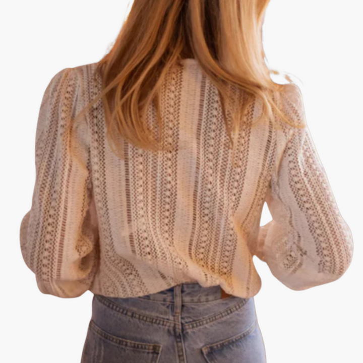 Women’s Blouse with V-Neck and Puff Sleeves