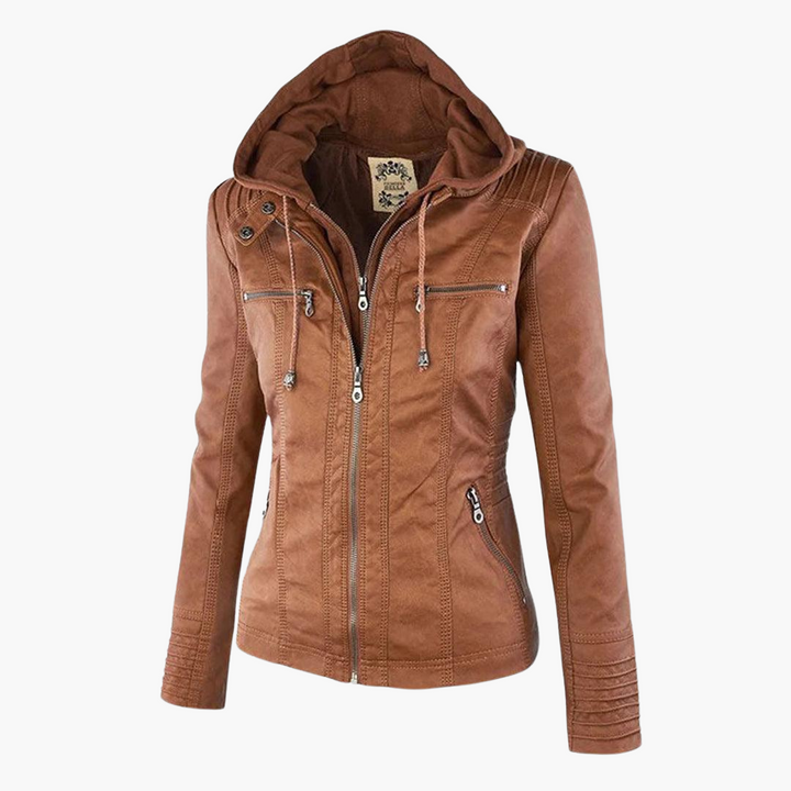 Women’s Zip-Up Faux Leather Jacket with Tailored Fit