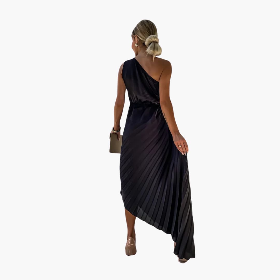 Women’s Midi Dress with Pleated Skirt and Floral Detail