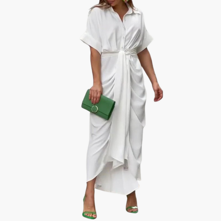 Women’s Midi Shirt Dress with Belt and Button-Front