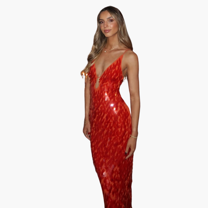 Women’s Maxi Dress with Sequins and V-Neck