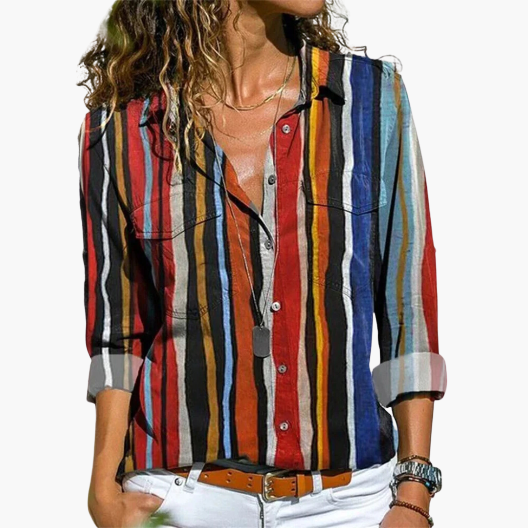 Women’s Printed Shirt with Collar and Button Fastening