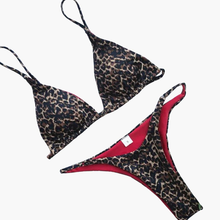 Women’s Bikini Set with High - Waisted Bottoms and Leopard Print