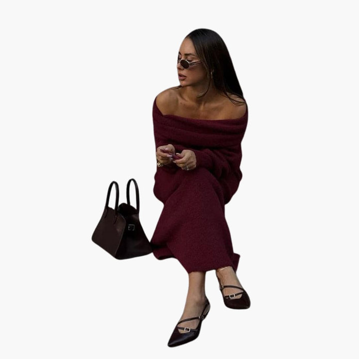 Women’s Knitted Maxi Dress with Long Sleeves and Pullover Design
