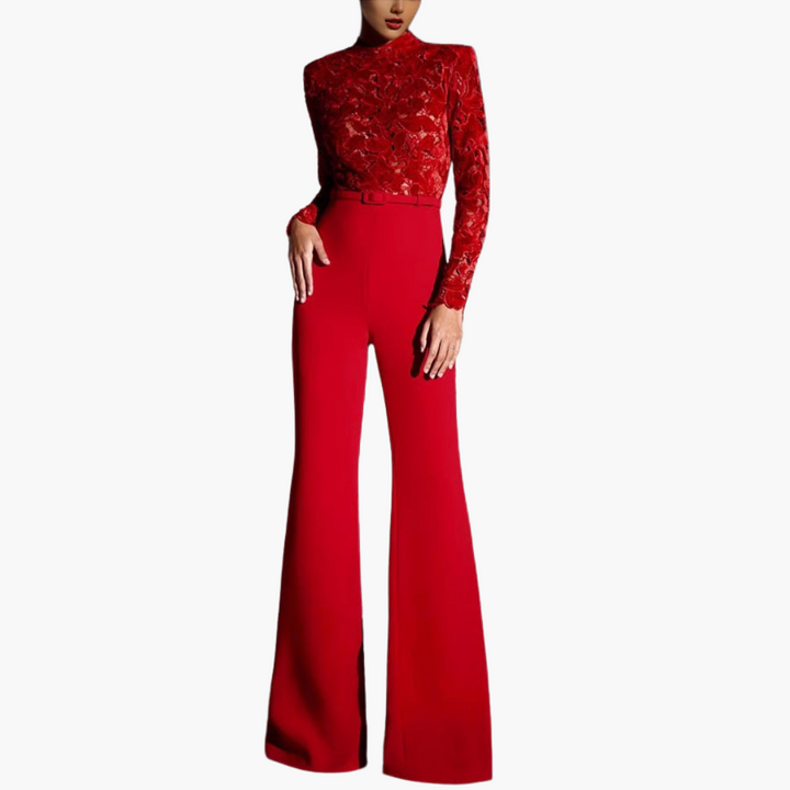 Women’s Jumpsuit with Lace Detail and Belted Waist