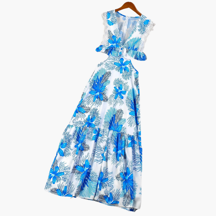 Women’s Maxi Dress with Lace Trim and Waist Cut Out