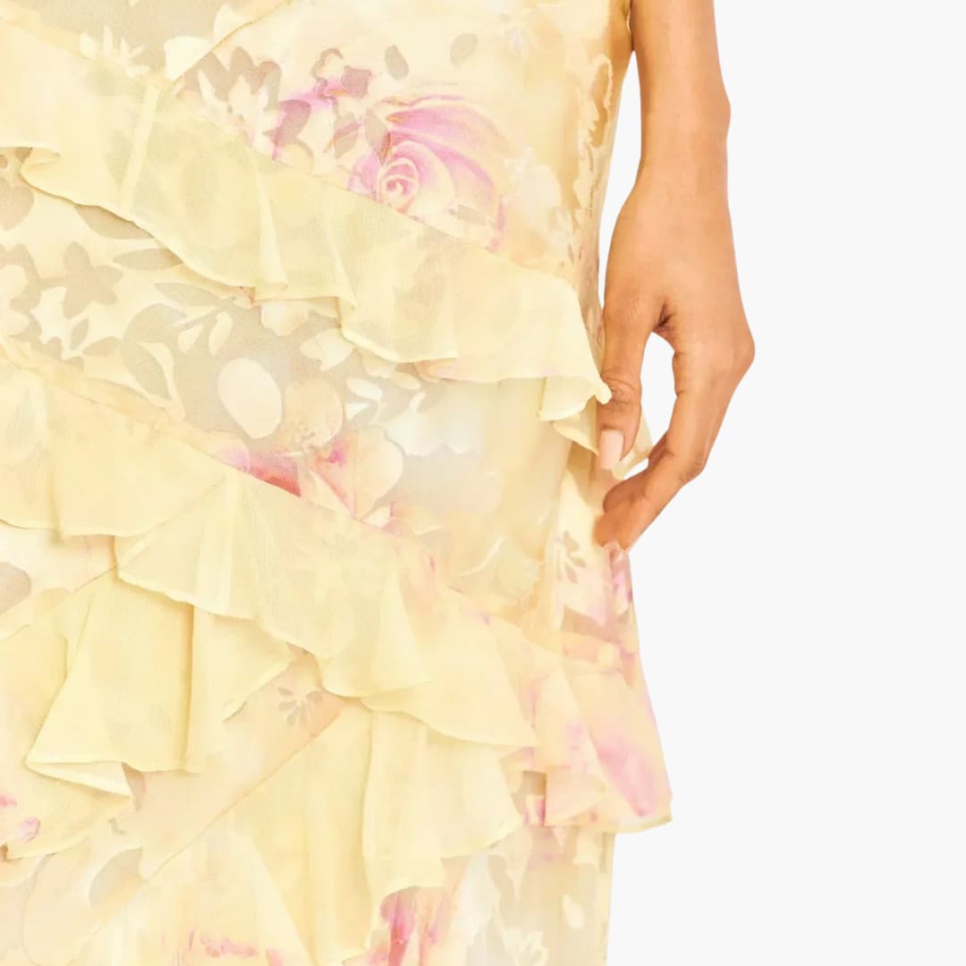 Women Maxi Dress with V-Neck and Ruffle Detail