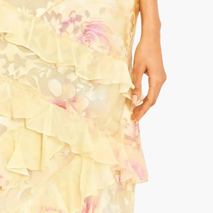Women Maxi Dress with V-Neck and Ruffle Detail