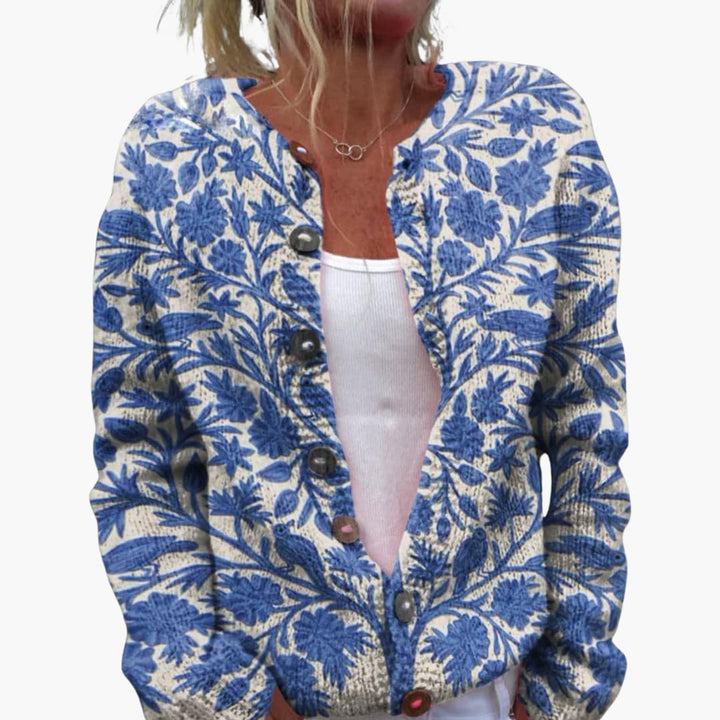 Women’s Floral Cardigan with Long Sleeves and Ribbed Hem