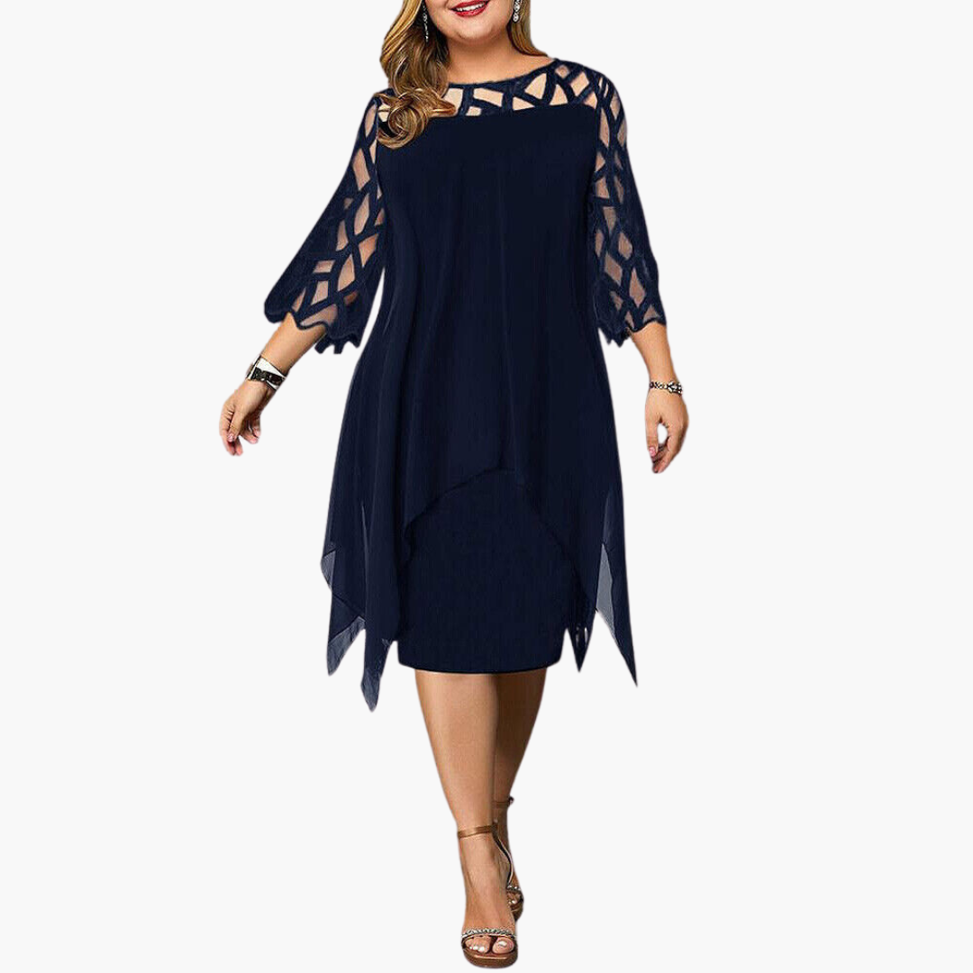 Women’s Midi Dress with Cut-Out Sleeves and Fitted Silhouette