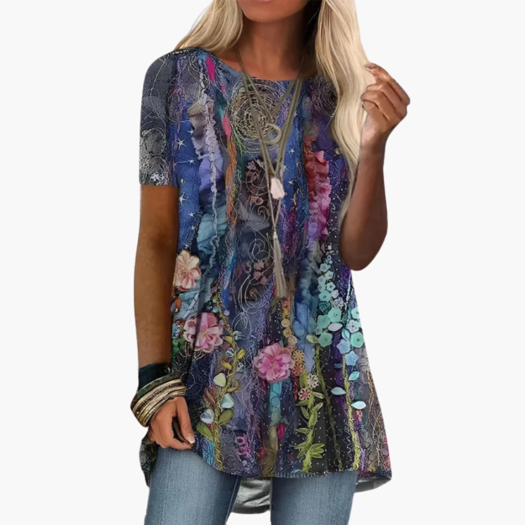Women’s Blouse with Floral Print and Short Sleeves