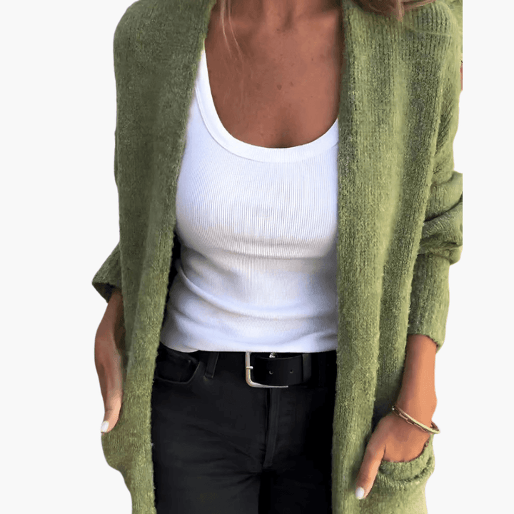 Women’s Longline Cardigan with Long Sleeves and Relaxed Fit