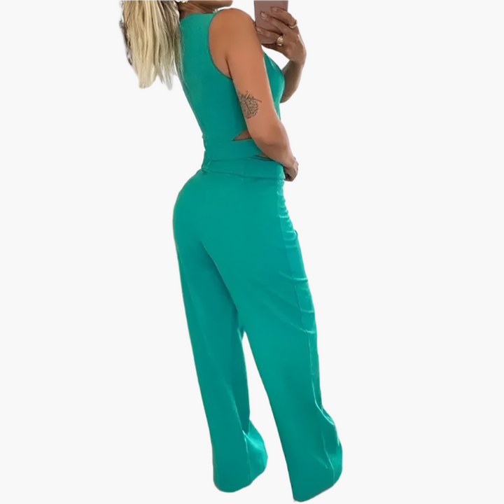 Women’s Two-Piece Set with Crop Top and High-Waisted Pants
