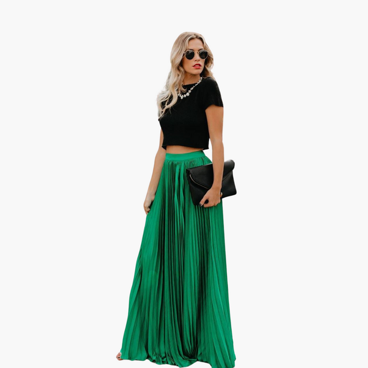 Women’s Pleated Skirt with Elasticated Waistband and Full-Length Cut