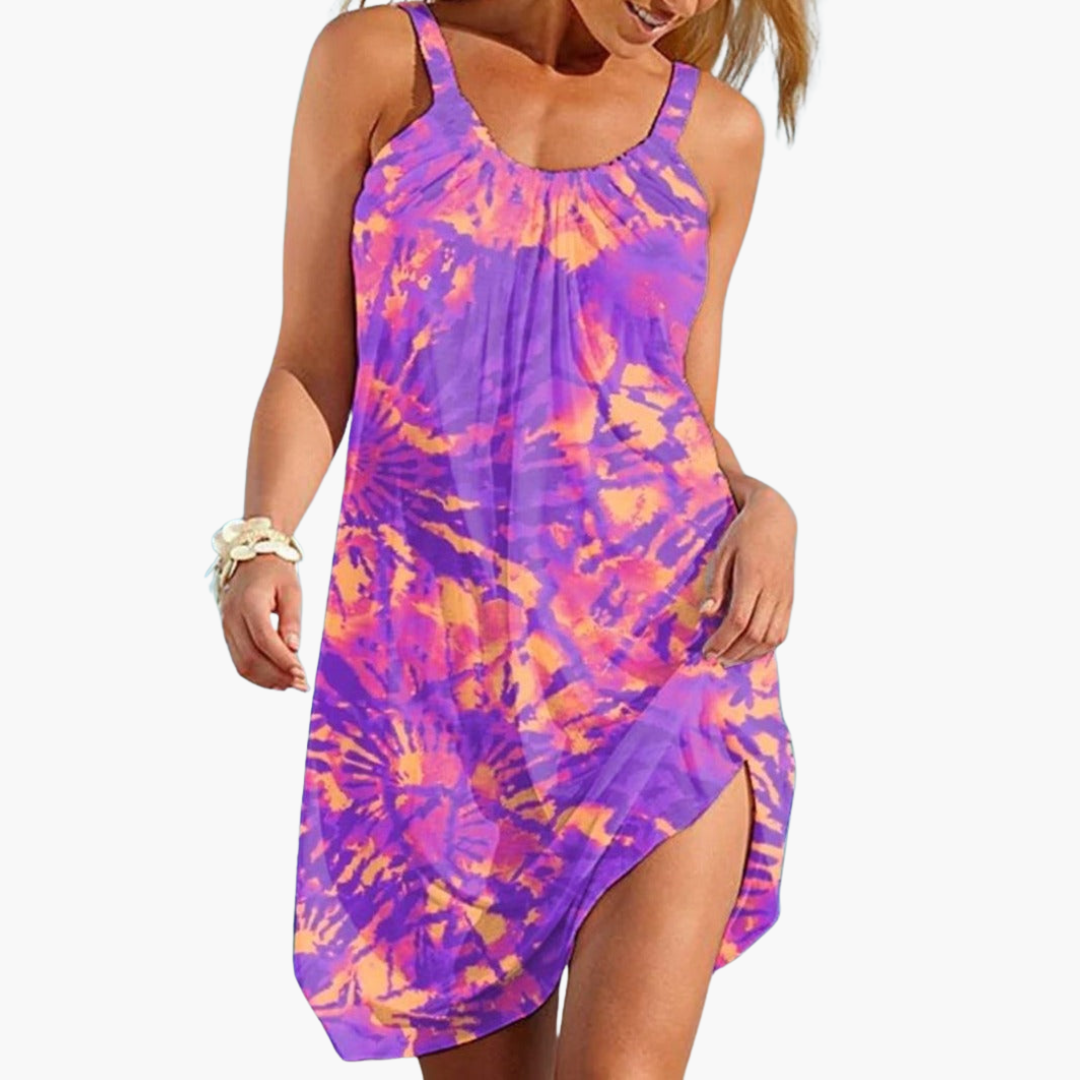 Women’s Dress with Sleeveless Design and Tie - Dye Pattern