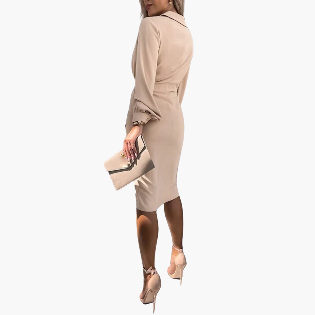 Women’s Wrap Dress with V-Neck and Long Sleeves