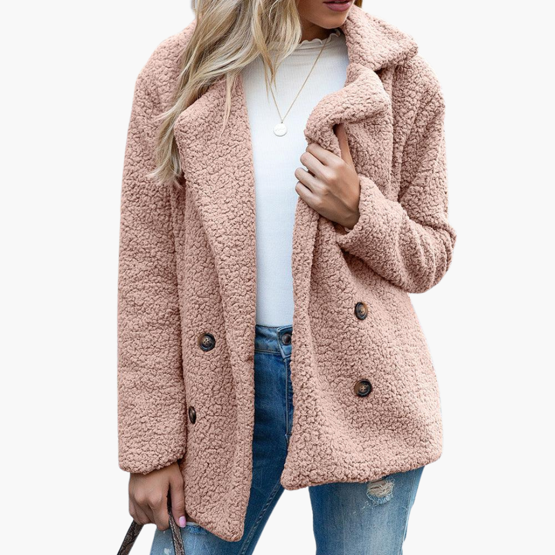 Women’s Oversized Faux Fur Jacket with Lapel Collar and Relaxed Fit