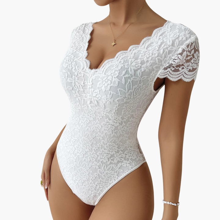 Women’s Lace Bodysuit with V-Neck and Fitted Silhouette