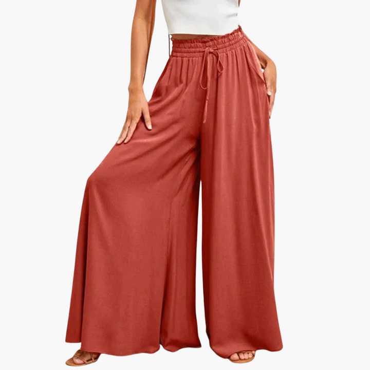 Women’s Wide-Leg Pants with High Waist and Elastic Waistband