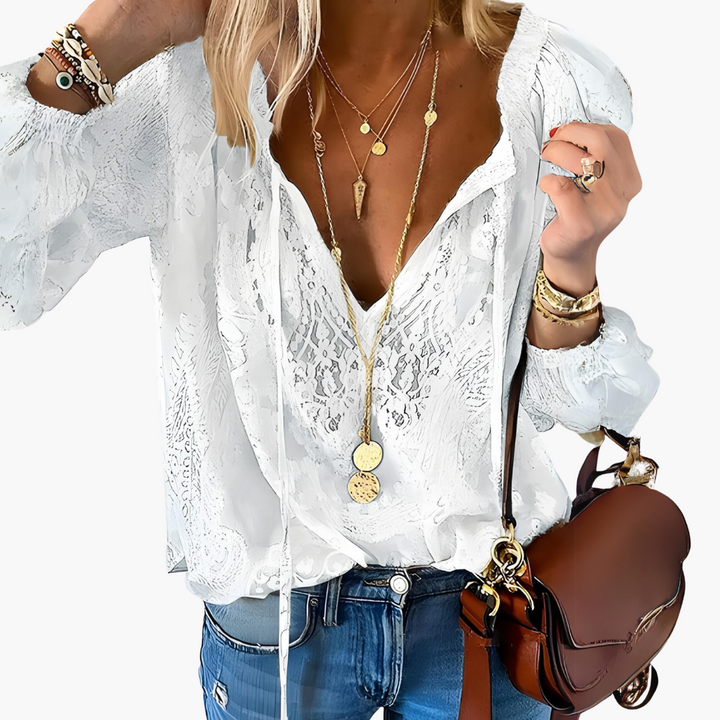 Boho Blouse for Women - Elegant Slit Neckline &amp; Airy Style -  Made By Riley