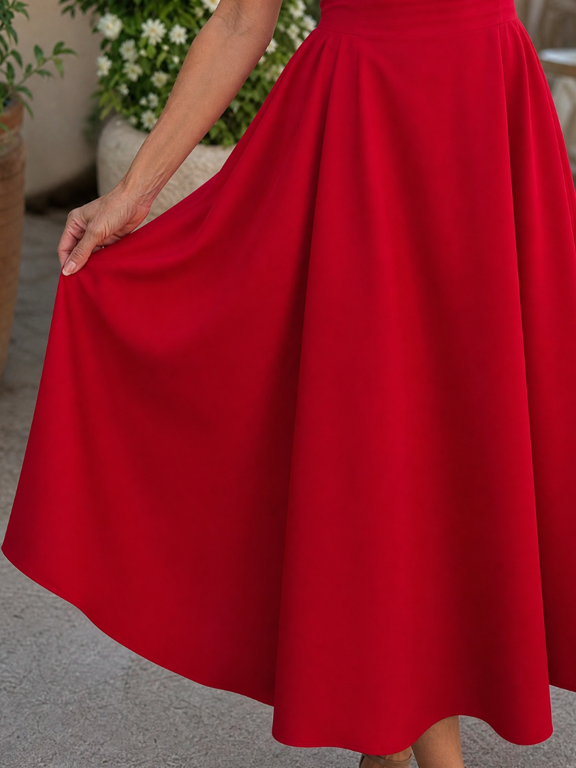 Corane | Sleeveless Crew Neck Fitted Bodice Midi Dress