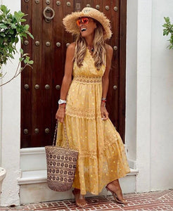 Women’s Maxi Dress with Halter Neck and Boho Prints