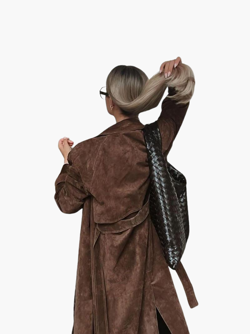 Women’s Double-Breasted Trench Coat with Belted Waist