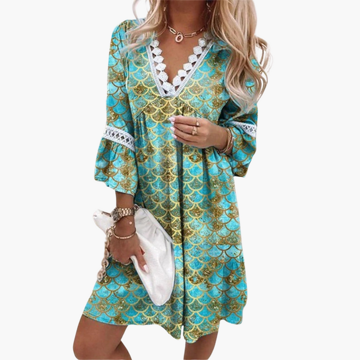 Women’s Mini Dress with Lace Trim and Floral Print