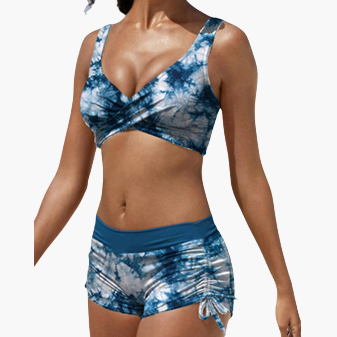 Women’s Swimwear Set with Twist-Front Top and Drawstring Shorts