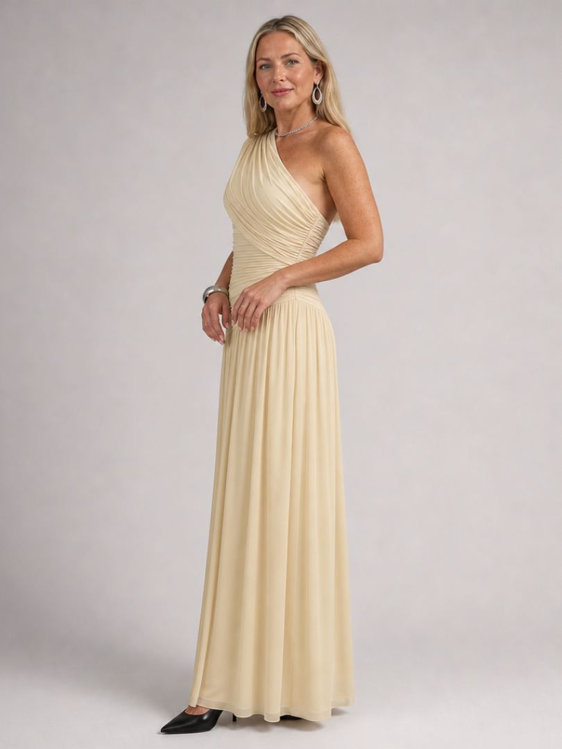 Evadra | One Shoulder Draped Bodice Maxi Dress
