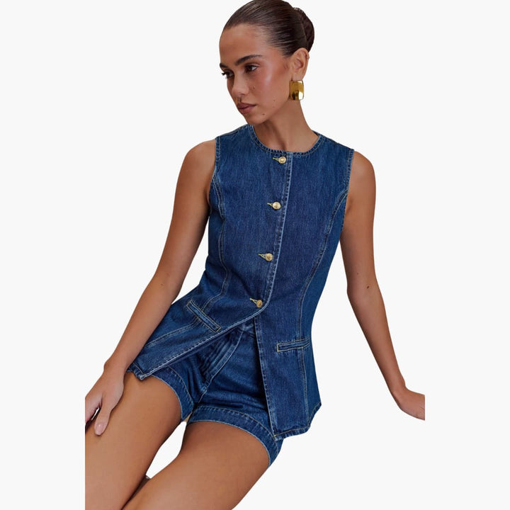 Women’s Two Piece Set with Buttons and Shorts