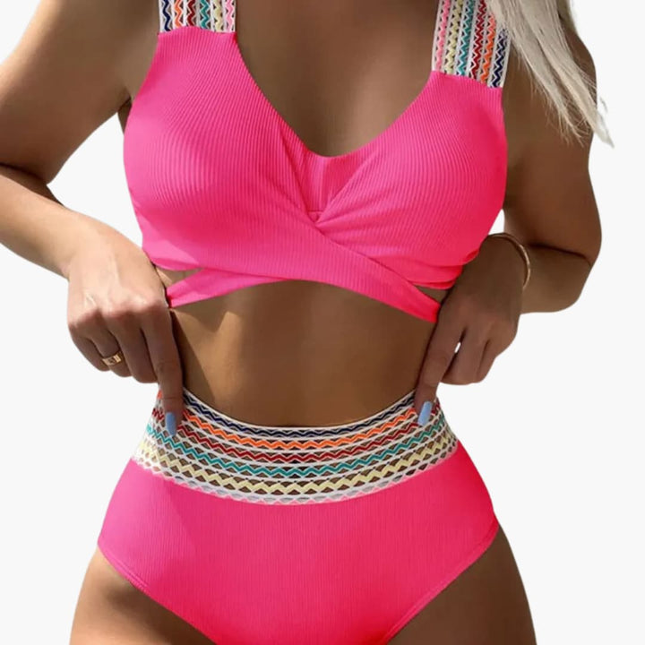 Women’s Bikini Set with High - Waisted Bottoms and Ribbed Texture