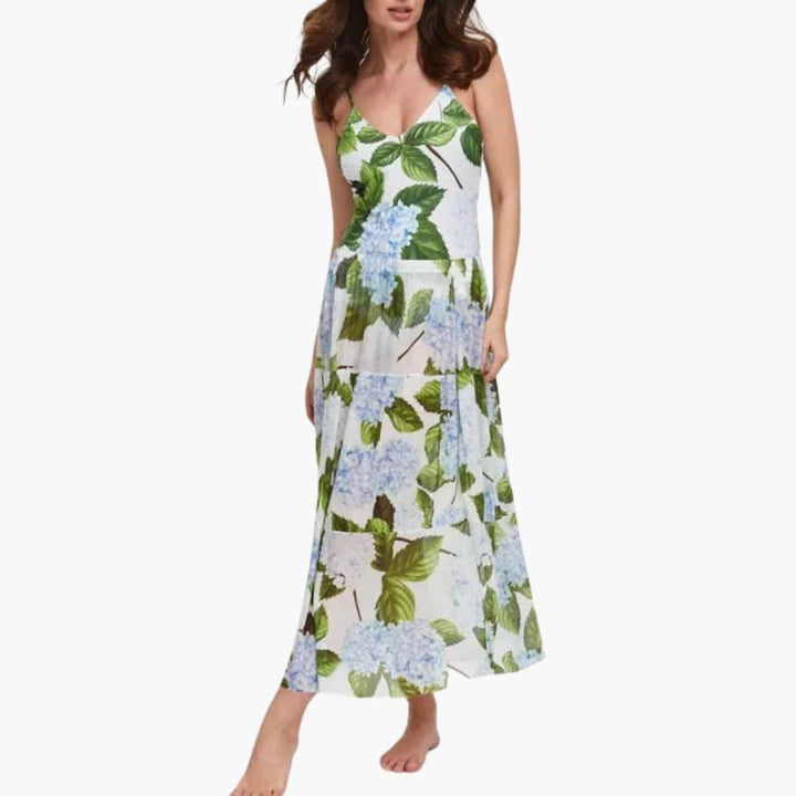 Women’s Swimdress with Attached Skirt and Floral Print