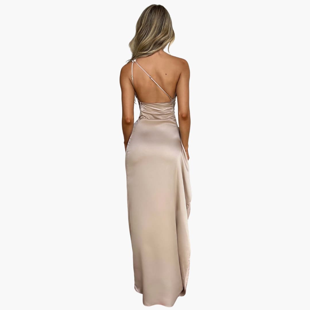 Women’s One-Shoulder Maxi Dress with Ruched Bodice