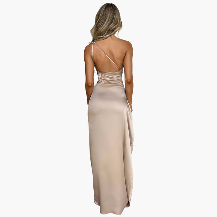 Women’s One-Shoulder Maxi Dress with Ruched Bodice