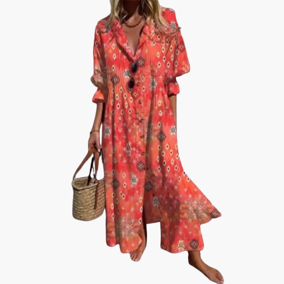 Women’s V-Neck Long Sleeve Ankle-Length Dress