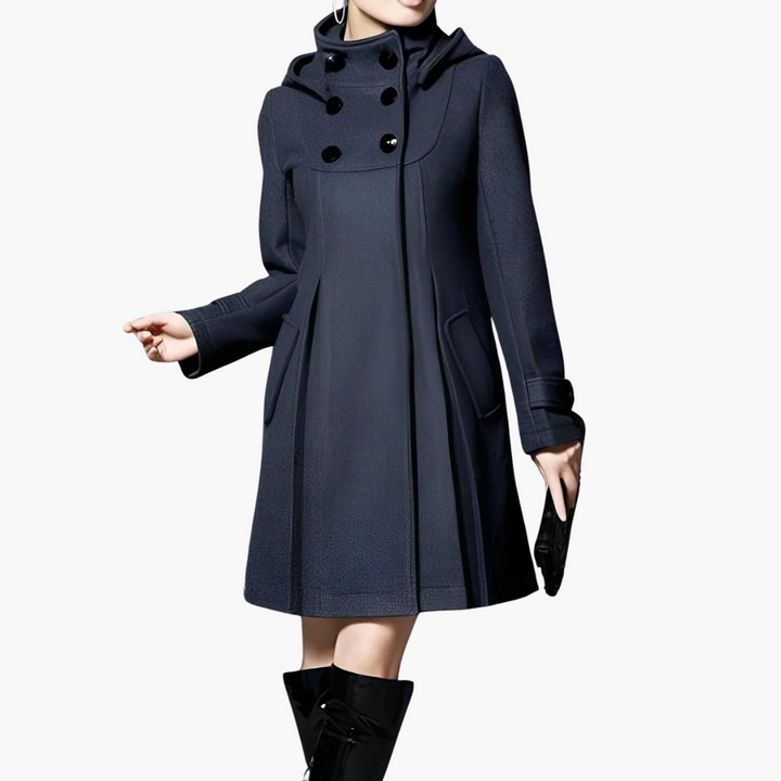 Women’s Hooded Winter Coat with Button Closure and Fit-and-Flare Silhouette
